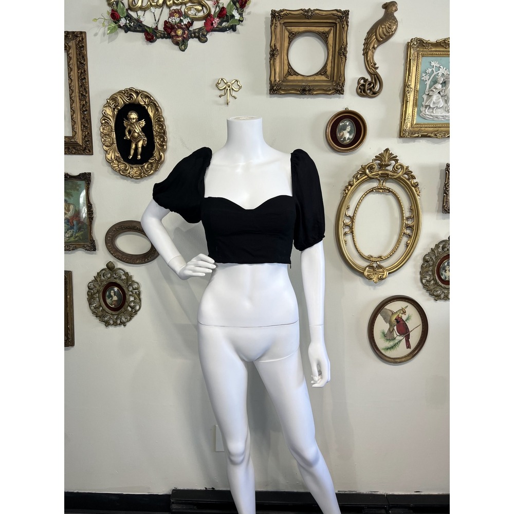 Reformation Black Juliette Puff Sleeve Crop Top Size 4